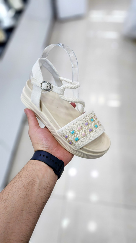 صندل دخترانه کنفی رنگارنگ